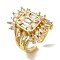 Rack Plating Brass Micro Pave Clear Cubic Zirconia Cuff Ring, Rectangle Wide Band Open Ring for Women, Cadmium Free & Lead Free, Long-Lasting Plated, Real 18K Gold Plated, Adjustable