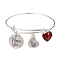 Mother's Day Adjustable Silver Plated Brass Charm Bangles Expandable Bangles, with Alloy and Glass Pendants, Red, 64mm