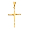304 Stainless Steel Pendants, Cross Charm, with Rhinestone, PVD Vacuum Plating, Golden, 37.5x22x2.5mm, Hole: 9x4.5mm