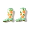 Handmade Lampwork Enamel Beads, Boot with Orange, Medium Aquamarine, 24x17x8~8.5mm, Hole: 1.4mm