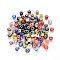 Handmade Lampwork European Beads, Large Hole Rondelle Beads, with Platinum Tone Brass Double Cores, Mix Pattern, Mixed Color, 14~16x9~10mm, Hole: 5mm
