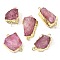Raw Rough Natural Dyed Quartz Crystal Links Connector Charms, with Brass Findings, Nuggets, Light Gold, Flamingo, 30.5~37.5x15~25x7.5~13mm, Hole: 2.5mm