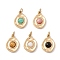 Natural Gemstone Charms, with Ion Plating(IP) Golden Tone 304 Stainless Steel Findings, Mixed Dyed and Undyed, Oval, 14x10x4mm, Jump Ring: 4x0.5mm, Inner Diameter: 2.5mm