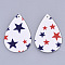 Independence Day Theme, PU Leather Big Pendants, Double Sided, teardrop, with Star Pattern, White, 56x37x1.5mm, Hole: 1.8mm