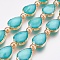 Opaque Glass Beads Strands, Faceted, with Golden Tone Brass Edge, Teardrop & Round, Light Sea Green, 18x12.5~13x7~7.5mm, Hole: 1mm, about 10pcs/strand, 9 inch(23cm)