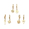 3 Pair 3 Style Clover & Lock & Key & Triangle & Flat Round Asymmetrical Earrings, Ion Plating(IP) 304 Stainless Steel Dangle Hoop Earrings for Women, Golden, 27~31mm, Pin: 1mm, 1 Pair/style