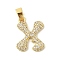 Brass Micro Pave Cubic Zirconia Pendants, Letter, Real 18K Gold Plated, Letter X, 18.5x14.5x3mm, Hole: 4.8x2.9mm