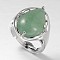 Teardrop Platinum Tone Brass Gemstone Adjustable Wide Band Rings, Green Aventurine, 18mm, Tray: 20x17mm
