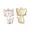 Alloy Enamel Pendants, Cadmium Free & Nickel Free & Lead Free, Golden, Cat Charms, White, 30x19.5x2.5mm, Hole: 2.2mm