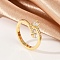 Oval Brass Micro Pave Clear Cubic Zirconia Open Cuff Rings for Women, Cadmium Free & Lead Free, Real 18K Gold Plated, Inner Diameter: 16mm