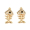 Ocean Theme Brass Micro Pave Cubic Zirconia Charms, Long-Lasting Plated, Nickel Free, Real 18K Gold Plated, Fish Bone, 14x8x3mm, Hole: 0.8mm