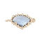 Golden Plated Brass Pave Clear Cubic Zirconia Connector Charms, Cadmium Free & Lead Free, Glass Heart Links, Cornflower Blue, 24x13x5mm, Hole: 1.5mm