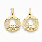 201 Stainless Steel Pendants, Filigree Pendants, with Random Size Snap on Bails, Flat Round, Golden, 25x22x1.5mm, Hole: 8~10x3~5mm