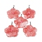 Watermelon Stone Glass Big Pendants, Peach Blossom Charms, with Platinum Plated Alloy Snap on Bails, 57x48x9mm, Hole: 6x4mm