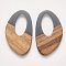 Transparent Resin & Walnut Wood Pendants, Waxed, Gray, 39x23x3~4mm, Hole: 20x10mm