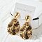 304 Stainless Steel Enamel Stud Earrings, Leopard, Real 18K Gold Plated, Teardrop, 66x35.5mm