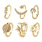 6Pcs 6 Styles Brass Micro Pave Clear Cubic Zirconia Cuff Rings, Open Rings, Long-Lasting Plated, Lightning Bolt & Star with Moon & Star & Planet & Sun, Real 18K Gold Plated, Inner Diameter: 16.5~17.5mm, 1pc/style