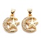 Brass Micro Pave Clear Cubic Zirconia Beads Pendant, Long-Lasting Plated, Moon with Star, Real 18K Gold Plated, 17x14x2.5mm, Hole: 4.7mm