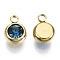 PVD Vacuum Plating 201 Stainless Steel Rhinestone Charms, Birthstone Charms, Flat Round, Real 18K Gold Plated, Sapphire, 8.5x6x3mm, Hole: 1.5mm