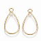 Brass Open Back Bezel Pendants, For DIY UV Resin, Epoxy Resin, Pressed Flower Jewelry, teardrop, Nickel Free, Real 18K Gold Plated, 21.5x11x1mm, Hole: 1.5mm