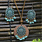 Bohemian Alloy Enamel & Wood Pendant Necklaces & Dangle Earrings Sets, Flat Round, 390mm