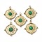PVD Vacuum Plating 201 Stainless Steel Natural Malaysia Jade Pendants, Real 18K Gold Plated, Flat Round Charms, 20.5x18x4mm, Hole: 1.2mm
