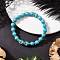 Halloween Brass Crystal Rhinestone & Dyed Synthetic Turquoise Skull & Round Beaded Stretch Bracelets for Men Women, Platinum, Dark Turquoise, Inner Diameter: 2-3/8 inch(6cm)