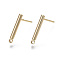 Brass Stud Earring Findings, with Loops, Nickel Free, Bar, Real 18K Gold Plated, 15x2mm, Hole: 1mm, Pin: 0.7mm