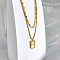 Stylish White Shell Rectangle Pendant Necklaces, 304 Stainless Steel Double Layer Necklaces for Women, Real 18K Gold Plated, 15.35~16.54 inch(39~42cm)