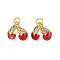 Brass Enamel Pendants, Cadmium Free & Lead Free, Real 18K Gold Plated, Cherry, 13x13x6mm, Hole: 3mm