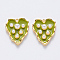 Brass Enamel Pendants, with ABS Plastic Imitation Pearl, Nickel Free, Heart, Real 18K Gold Plated, Yellow Green, 17x13.5x4mm, Hole: 1mm