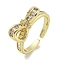 Bowknot Brass Micro Pave Cubic Zirconia Open Cuff Ring for Women, Cadmium Free & Lead Free, Long-Lasting Plated, Real 18K Gold Plated, Adjustable