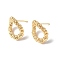 Textured Brass Stud Earring Findings, with 925 Sterling Silver Pins, Cadmium Free & Nickel Free & Lead Free, Twist Oval, Real 18K Gold Plated, 17x13.5mm, Pin: 0.8mm