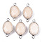 Natural White Jade Links/Connectors, Platinum Tone Brass Edge, Faceted Oval, Light Goldenrod Yellow, 27.5x14~15x6mm, Hole: 2mm
