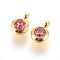 304 Stainless Steel Rhinestone Charms, Flat Round, Rose, 9.3x6.5x4mm, Hole: 2mm