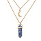 Natural Blue Spot Jasper Cone Pendant Double Layer Necklace, with Moon Charms, 19.69 inch(50cm)