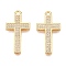 Brass Micro Pave Clear Cubic Zirconia Pendants, Cross, Real 18K Gold Plated, 23.5x12.5x2.5mm, Hole: 1mm