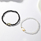 2Pcs 2 Color Natural Shell Cat & Gemstone Beaded Stretch Bracelets Set, Mixed Color, 2-3/8 inch(6cm), 1Pc/color