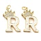 Brass Micro Pave Clear Cubic Zirconia Pendants, Cadmium Free & Lead Free, with Synthetic Opal, Real 18K Gold Plated, with Jump Ring, Letter R, 26.5~33x14~23.5x3.5~4.5mm, Hole: 4.5mm