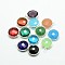 Silver Color Plated Brass Glass Pendants, Flat Round, Mixed Color, 18x15x5mm, Hole: 2mm