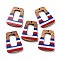 Independence Day Opaque Striped Resin & Walnut Wood Pendants, Hollow Geometric Charms, Trapezoid, 37.3x27.3x3.5mm, Hole: 2mm