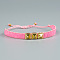 Vintage Glass Seed Beads Braided Bead Bracelets, Rivet Bracelets for Women, with Alloy, Pearl Pink
