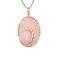 Natural Rose Quartz Brass Wire Wrapped Pendants, Oval with Tree Charms, Rose Gold, 43x33mm