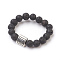 Natural Lava Rock Stretch Finger Rings, with Alloy Finding, Size 10, Antique Silver, 20mm