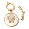 Brass Micro Pave Clear Cubic Zirconia Toggle Clasps, Cadmium Free & Nickel Free & Lead Free, with Shell, Butterfly, Real 18K Gold Plated, 7x19x3mm, Hole: 1.5mm, Pendant: 19.5x17x2.5mm, Ring: 13x10.5x1.5, Hole: 1.5mm