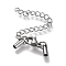 Tarnish Resistant 304 Stainless Steel Curb Chain Extender, with Cord Ends and Lobster Claw Clasps, Stainless Steel Color, Chain Extender: 52mm, Clasps: 10.5x6.5x3.5mm, Cord Ends: 7.5x2.5mm, 2mm inner diameter