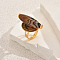 Brass with Natural Agate Adjustable Finger Rings for Women, Coin, Golden, 34mm, Inner Diameter: 16mm~18mm