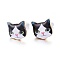 Real 14K Gold Plated Alloy Kitten Stud Earrings, with Enamel and Environment Stainless Steel Pin, Printed, Cat Pattern, White, 10~10.5x10.5~11mm, pin: 0.7mm