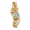 Brass Micro Pave Cubic Zirconia Fold Over Clasps, Nickel Free, Pineapple, Real 18K Gold Plated, Pale Turquoise, 31x10.5x11mm, Hole: 4mm