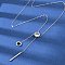 304 Stainless Steel Crystal Rhinestone Flat Round Pendant Y Necklaces, with Black Plastic, Stainless Steel Color, 18.43 inch(46.8cm)